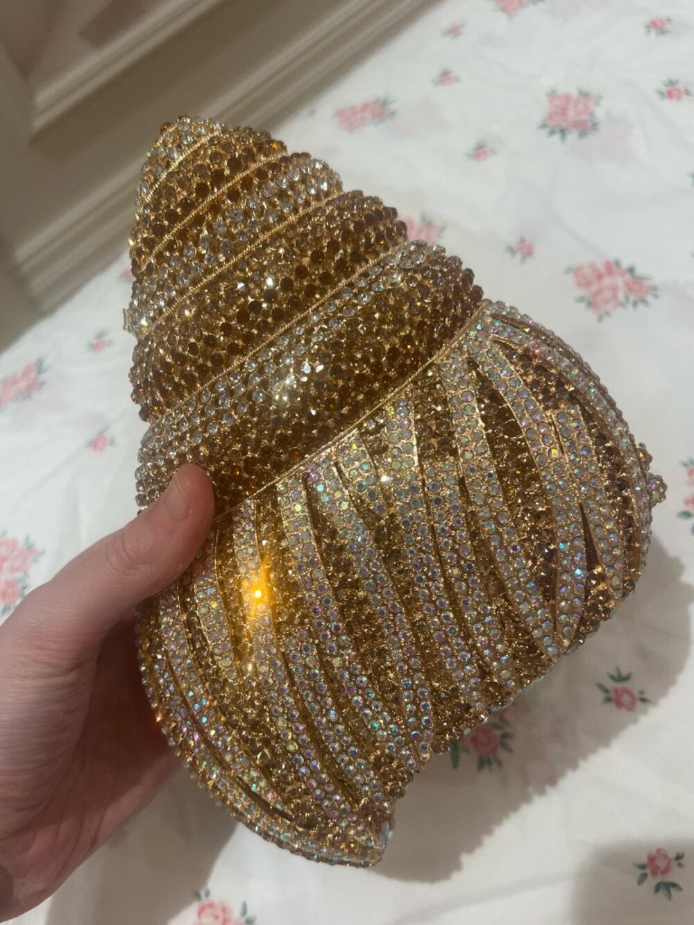 Gold Crystal Seashell Clutch Rhinestone Evening Clutch w/ Detachable Chain